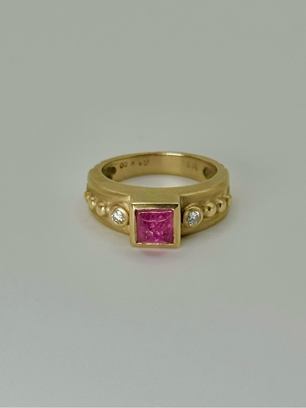 Vintage 14k Yellow Gold Pink Tourmaline & Diamonds Ring Size 4
